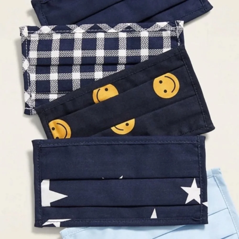 5 Pack Old Navy Blue Smiley Face/Stars Face Masks•NWT